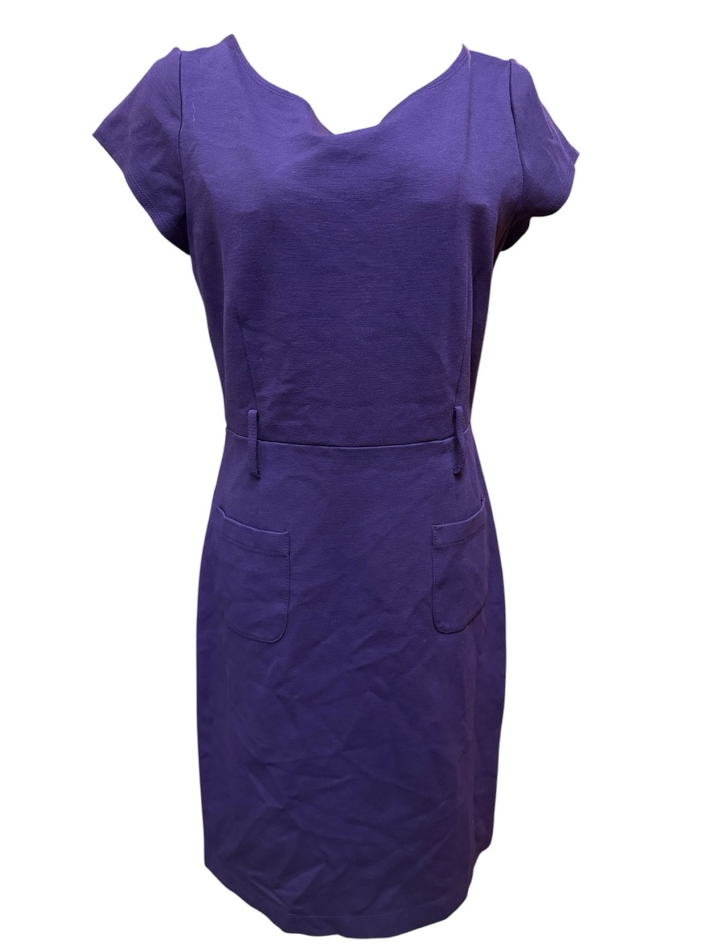 Theory Violet Cap Sleeve Sheath Dress with Front Patch Pockets